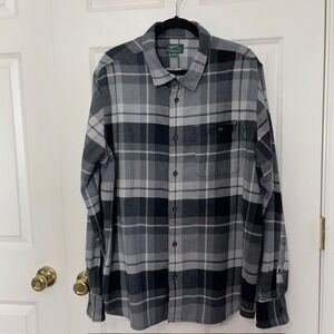 Woolrich Men's XXL Black & Gray Plaid Flannel Shirt‎ Cotton Blend | 34 Sleeve